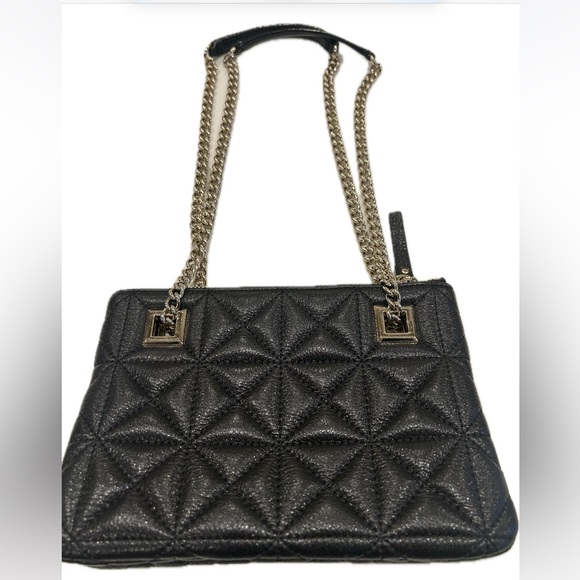 Kate Spade- Mini Phoebe Bag- Quilted convertible Purse- Metallic Black Leather - Picture 2 of 6